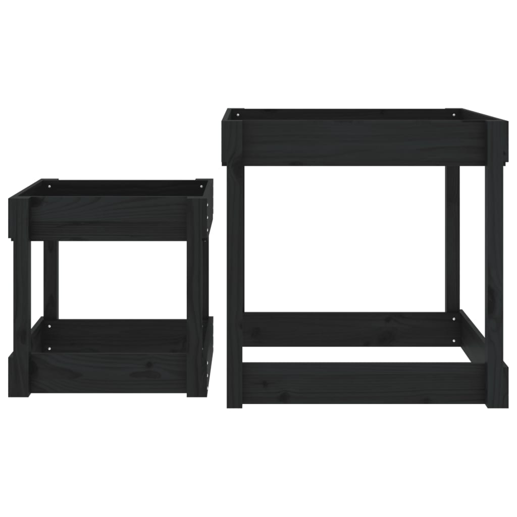 vidaXL smilšu rotaļu galdi, 2 gab., melns priedes masīvkoks