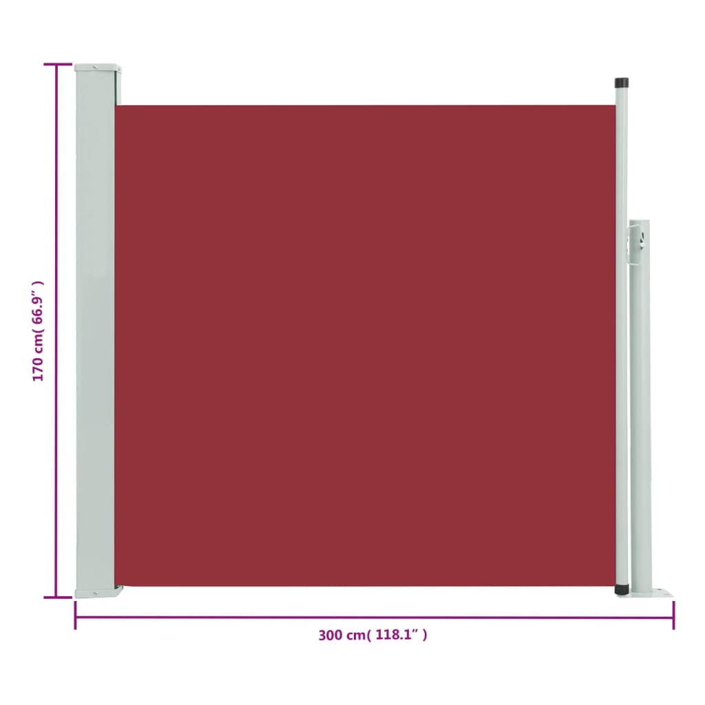 vidaXL izvelkama sānu markīze, 170x300 cm, sarkana