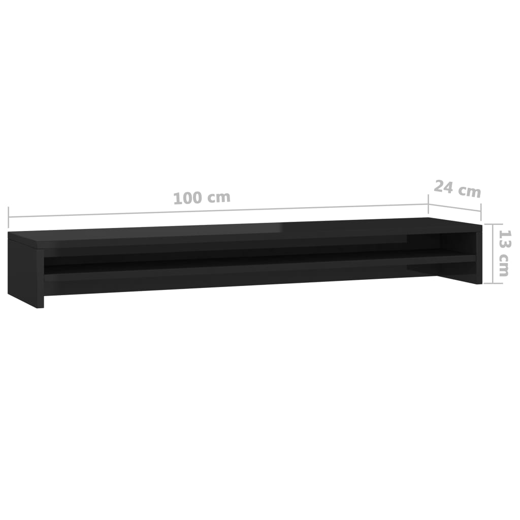vidaXL monitora paliktnis, 100x24x13 cm, skaidu plāksne, spīdīgi melns