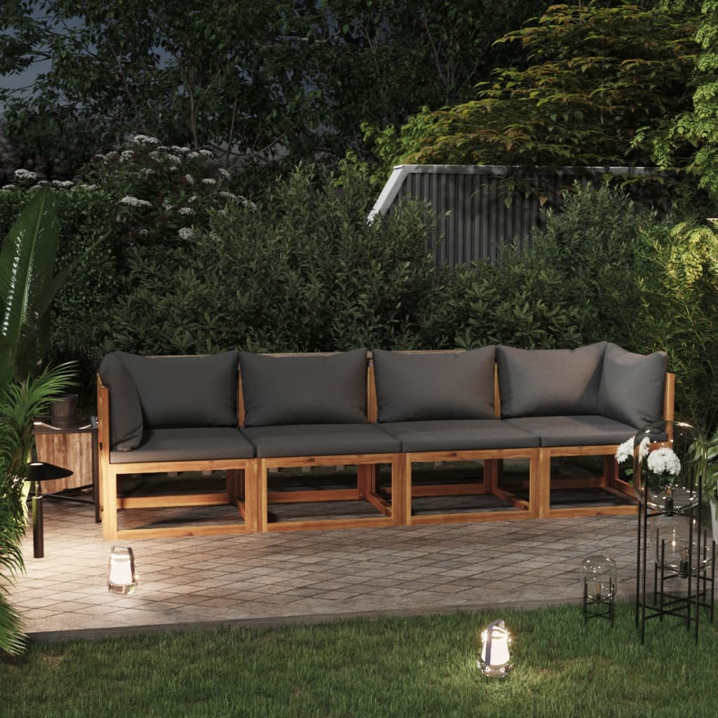 vidaXL četrvietīgs dārza dīvāns ar spilveniem, akācijas masīvkoks