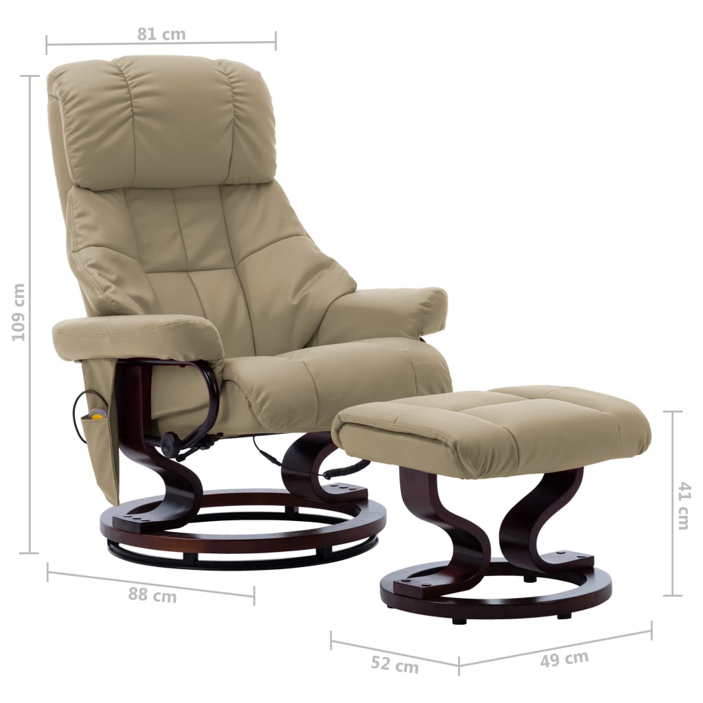 vidaXL masāžas krēsls, atgāžams, gaiši brūna mākslīgā āda, liekts koks
