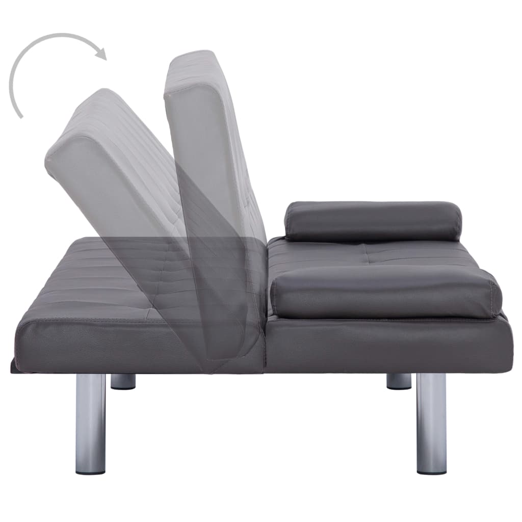 vidaXL izvelkams dīvāns ar 2 spilveniem, pelēka mākslīgā āda