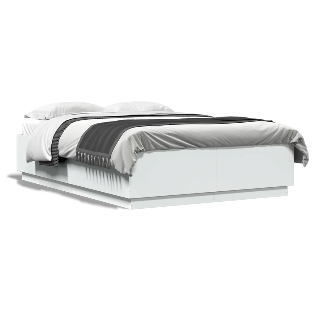 vidaXL gultas rāmis ar LED, balts, 120x200 cm, inženierijas koks