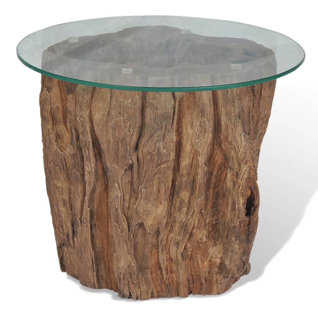 vidaXL kafijas galdiņš, tīkkoks, stikls, 50x40 cm