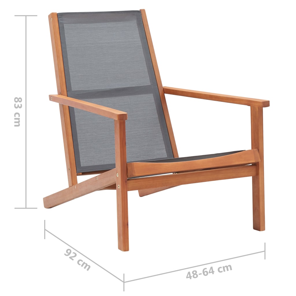 vidaXL dārza atpūtas krēsls, pelēks, eikalipta masīvkoks un tekstilēns