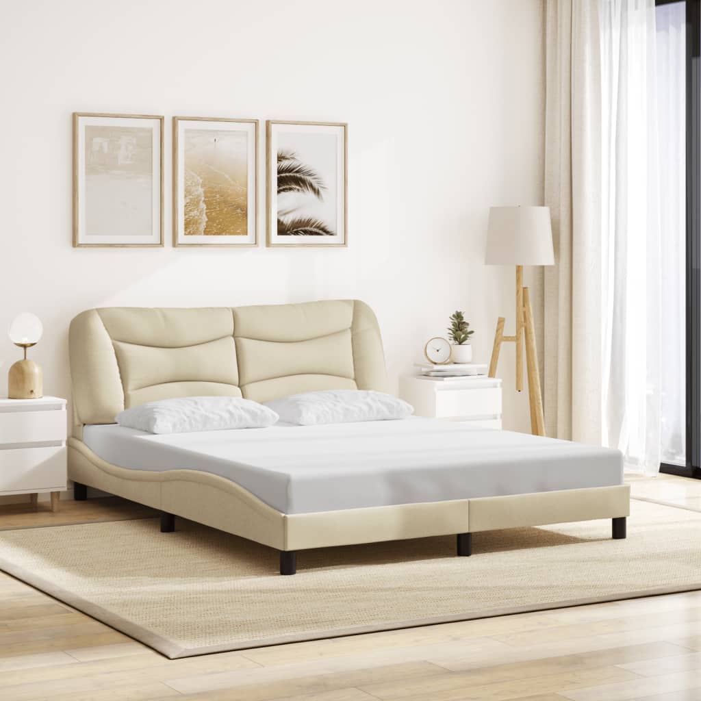 vidaXL gultas rāmis ar galvgali, krēmkrāsas, 160x200 cm, audums