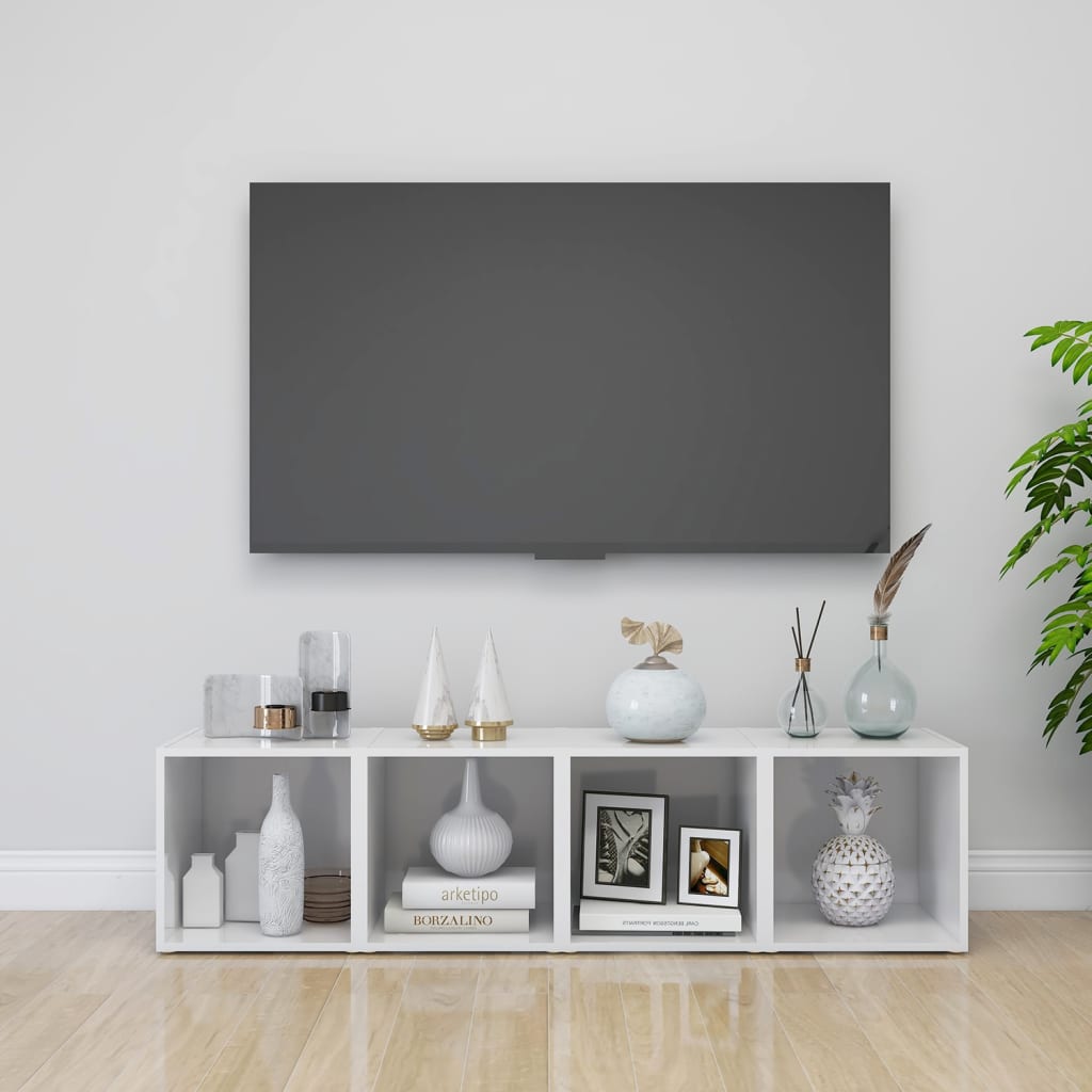 vidaXL TV plaukti, 2 gab., spīdīgi balti, 37x35x37 cm, skaidu plāksne