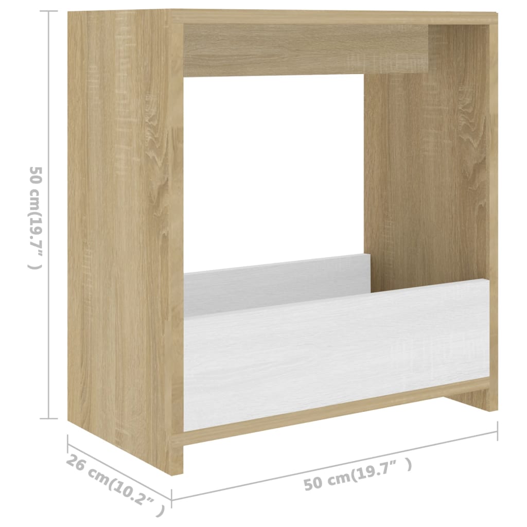 vidaXL galdiņš, balta un ozolkoka krāsa, 50x26x50 cm, skaidu plāksne