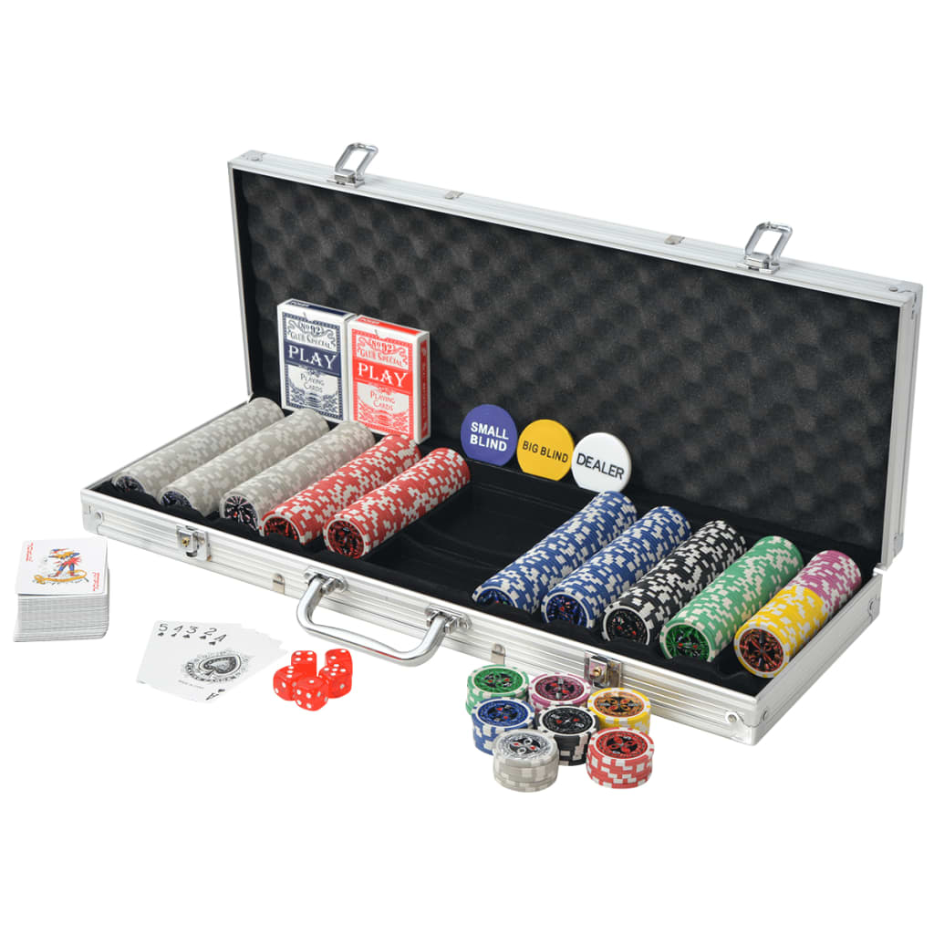 vidaXL pokera komplekts ar 500 lāzeruzlīmju žetoniem, alumīnijs