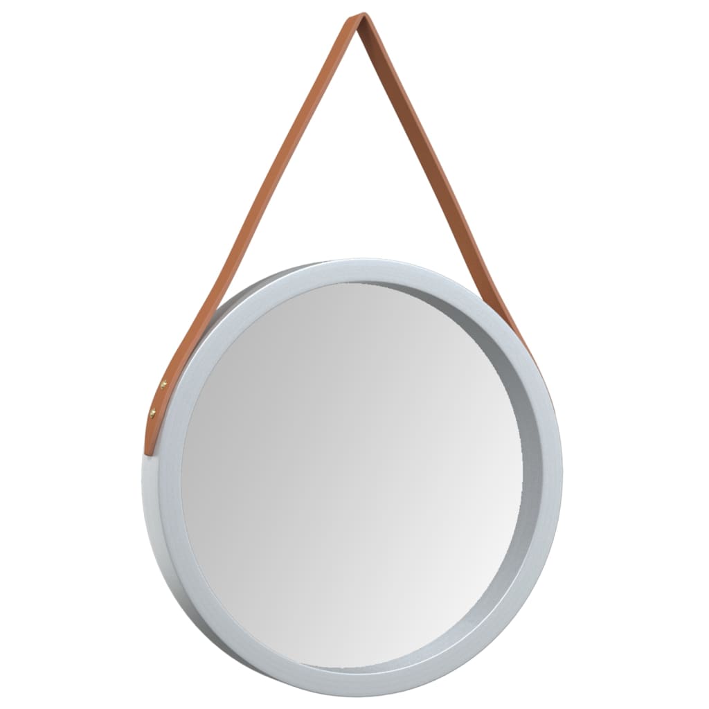 vidaXL sienas spogulis ar siksnu, sudraba krāsas, Ø 35 cm