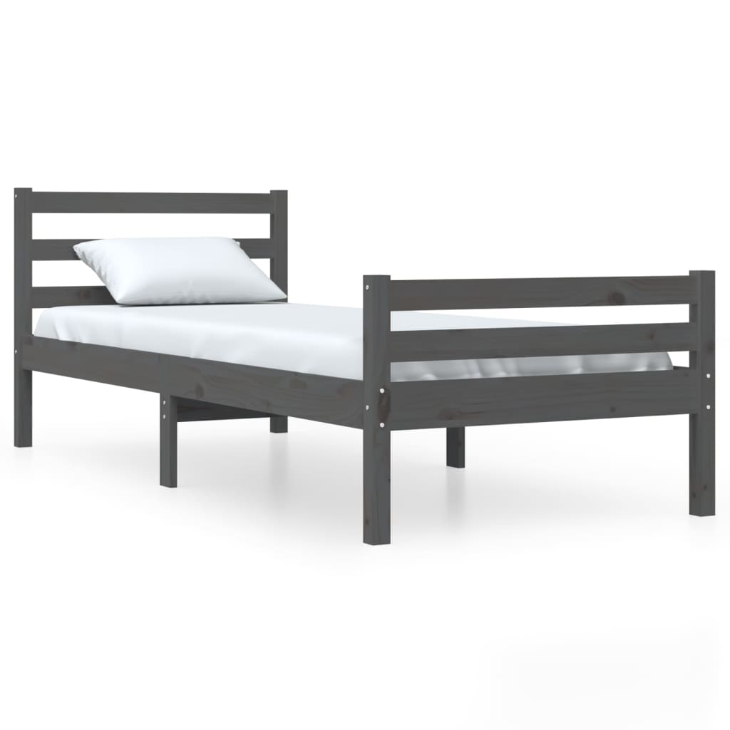 vidaXL gultas rāmis, pelēks, masīvkoks, 90x190 cm, vienvietīgs