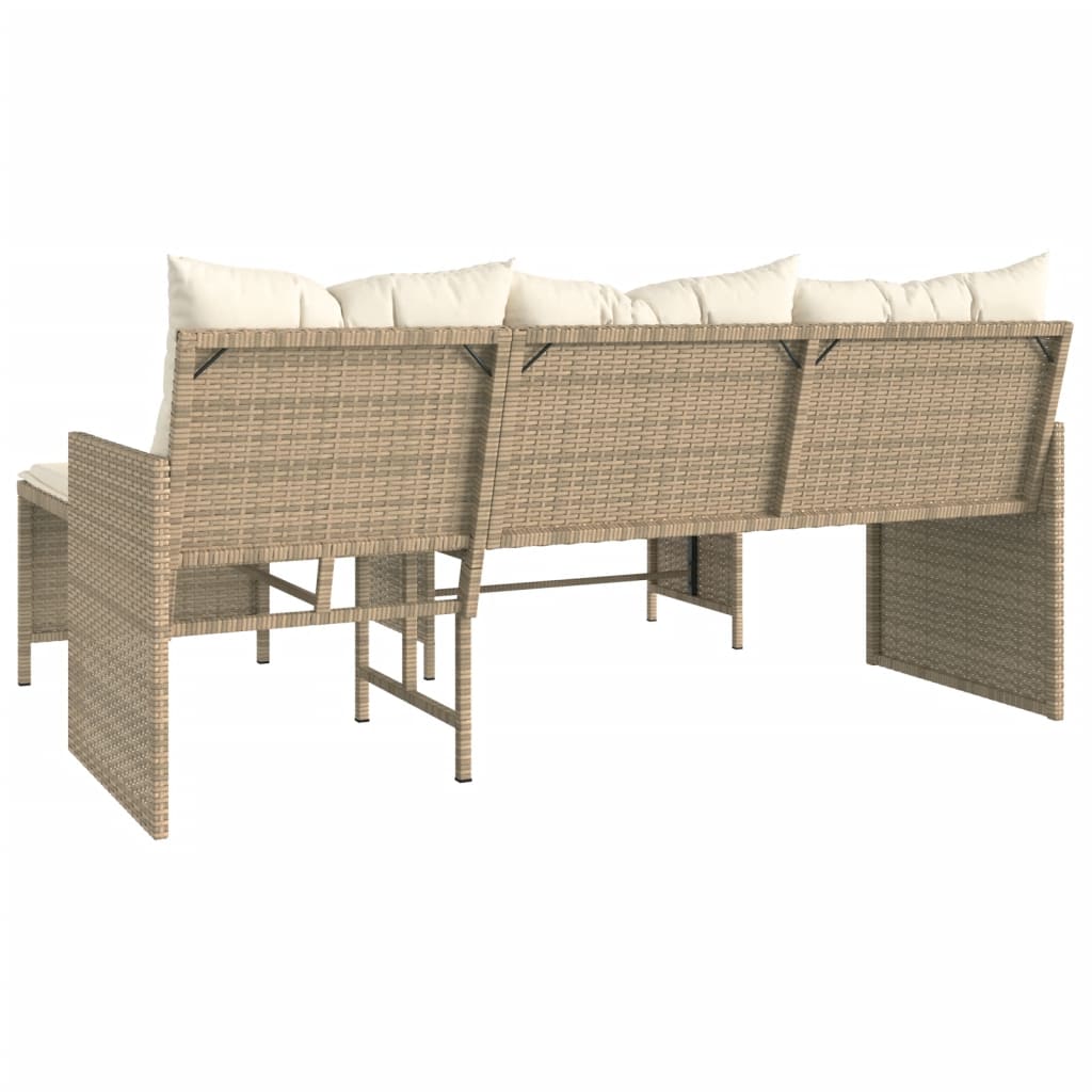 vidaXL dārza dīvāns ar galdiņu un spilveniem, bēša PE rotangpalma