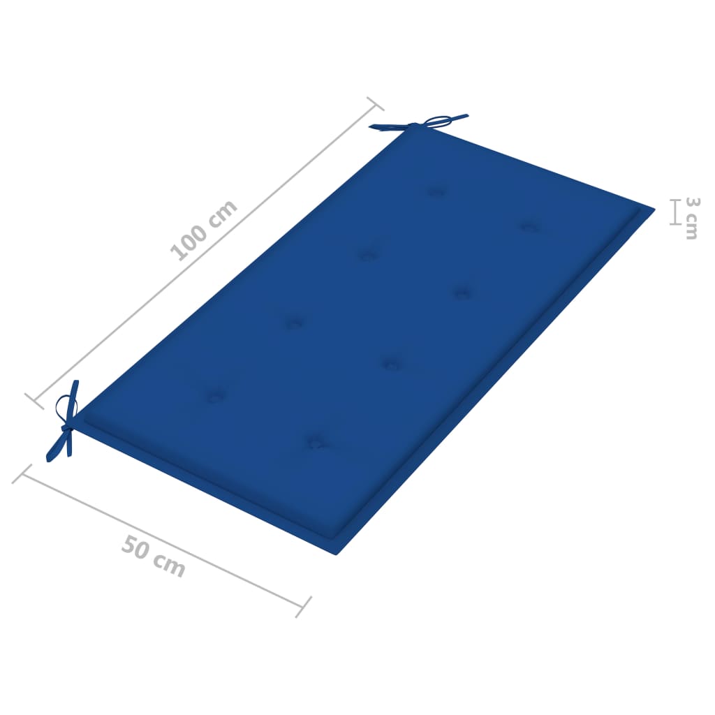 vidaXL dārza sols ar koši zilu matraci, 112 cm, masīvs tīkkoks