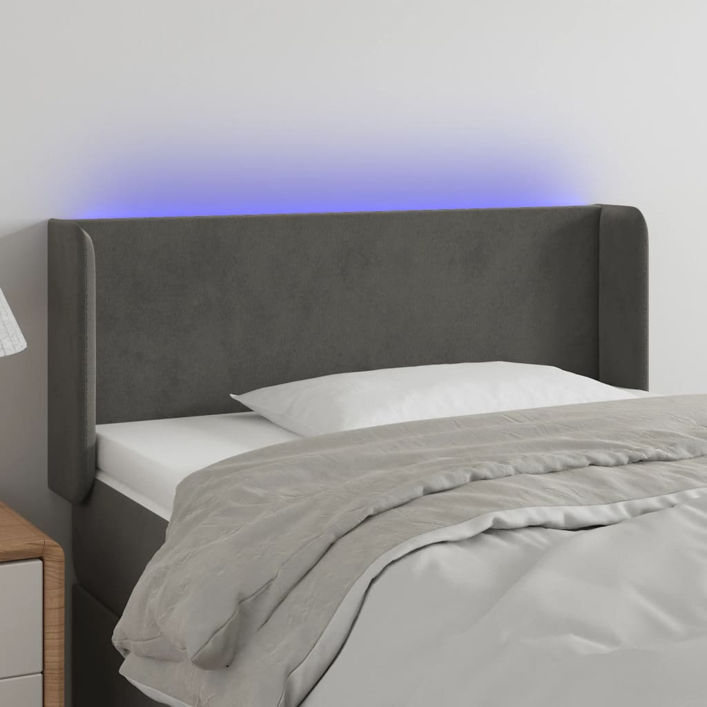 vidaXL gultas galvgalis ar LED, 93x16x78/88 cm, tumši pelēks samts