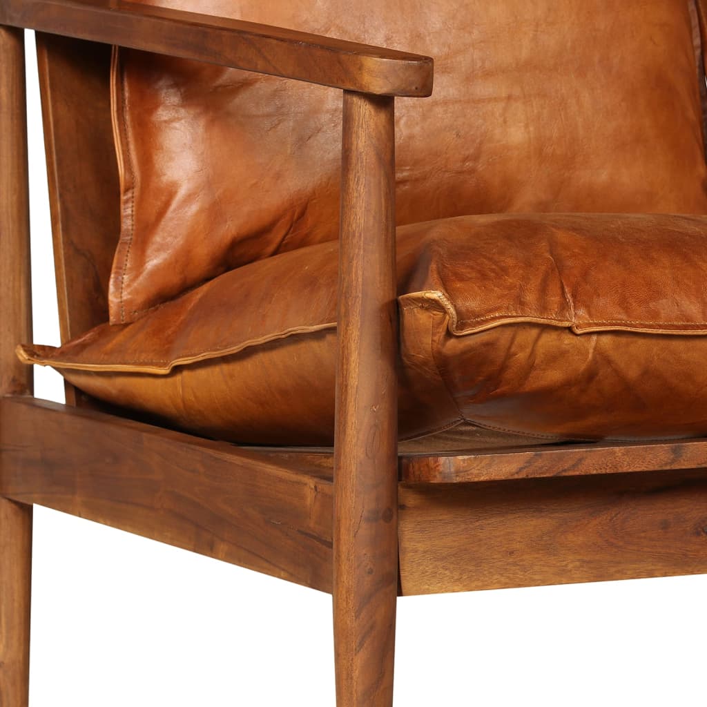 vidaXL 2-daļīgs dīvāna komplekts, dabīga āda un akācijas koks, brūns