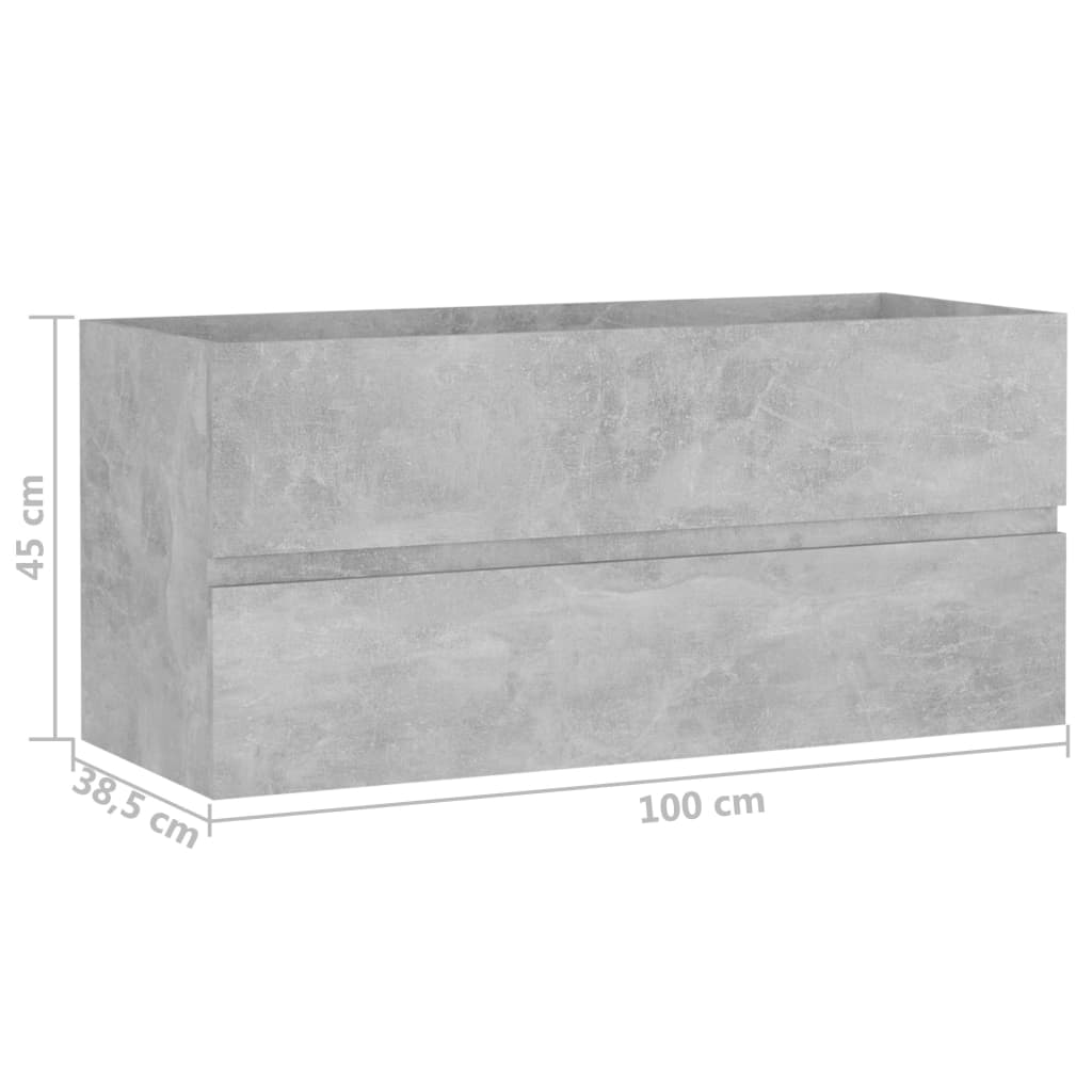 vidaXL izlietnes skapītis, betonpelēks, 100x38,5x45 cm, skaidu plāksne