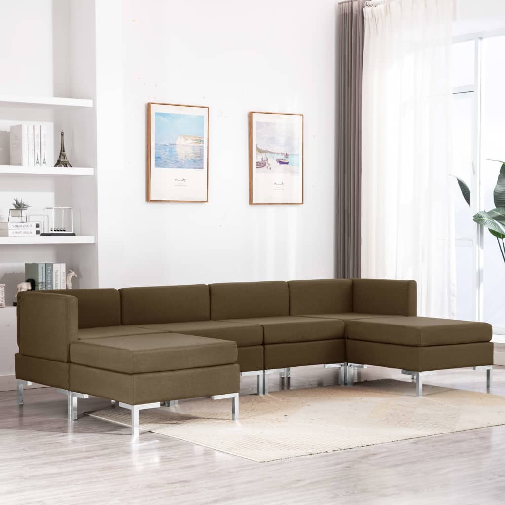 vidaXL 6-daļīgs dīvāna komplekts, brūns audums