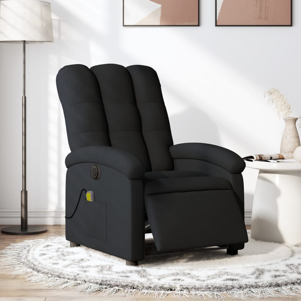 vidaXL elektrisks masāžas krēsls, atgāžams, melns audums