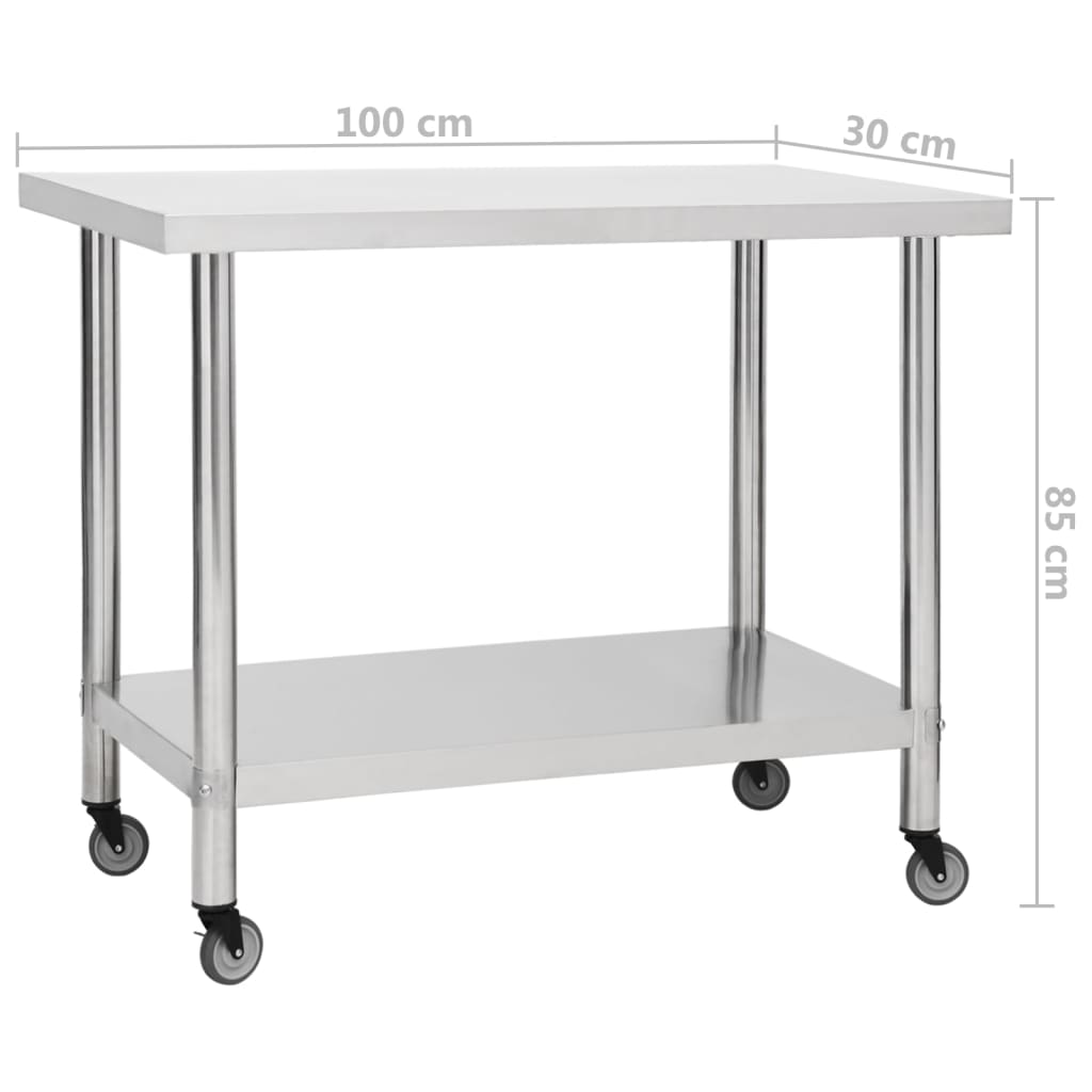 vidaXL virtuves darba galds, 100x30x85 cm, nerūsējošs tērauds