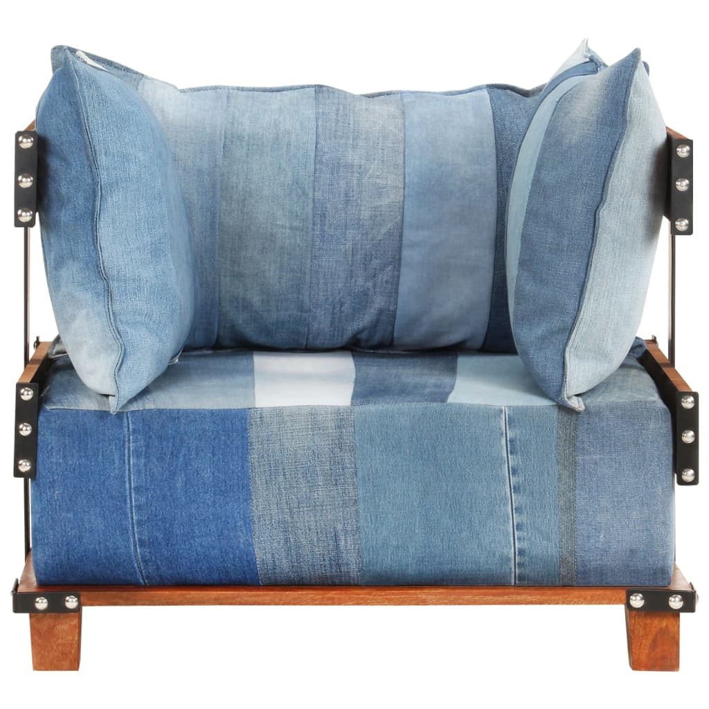 vidaXL atpūtas krēsls, 80x67x62 cm, džinsa audums, mango masīvkoks