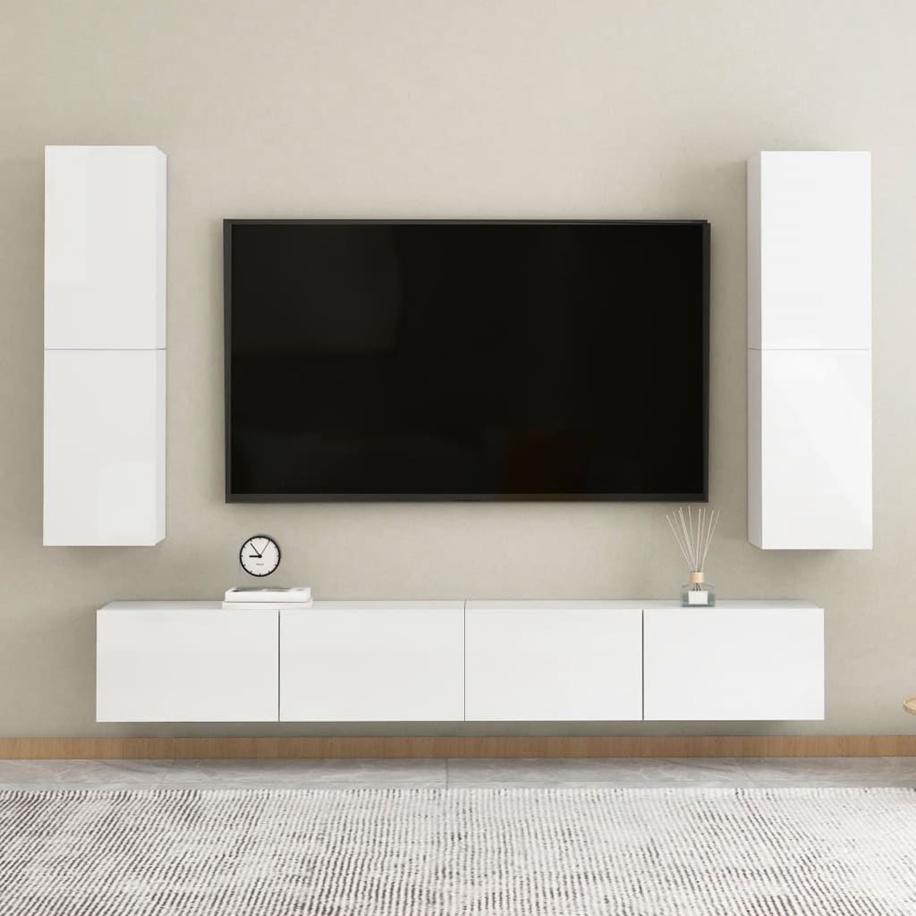 vidaXL TV skapītis, spīdīgi balts, 30,5x30x110 cm, skaidu plāksne