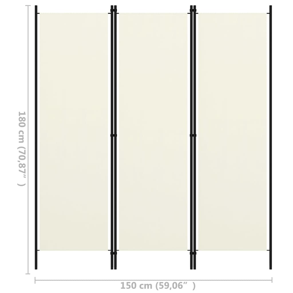 vidaXL 3-paneļu istabas aizslietnis, balts, 150x180 cm