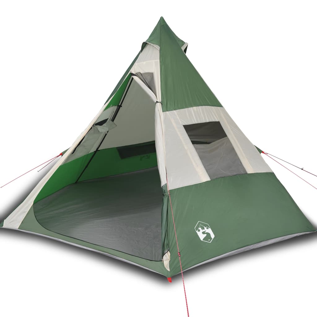 vidaXL kempinga telts, tipi, 7 personām, zaļa, ūdensnecaurlaidīga