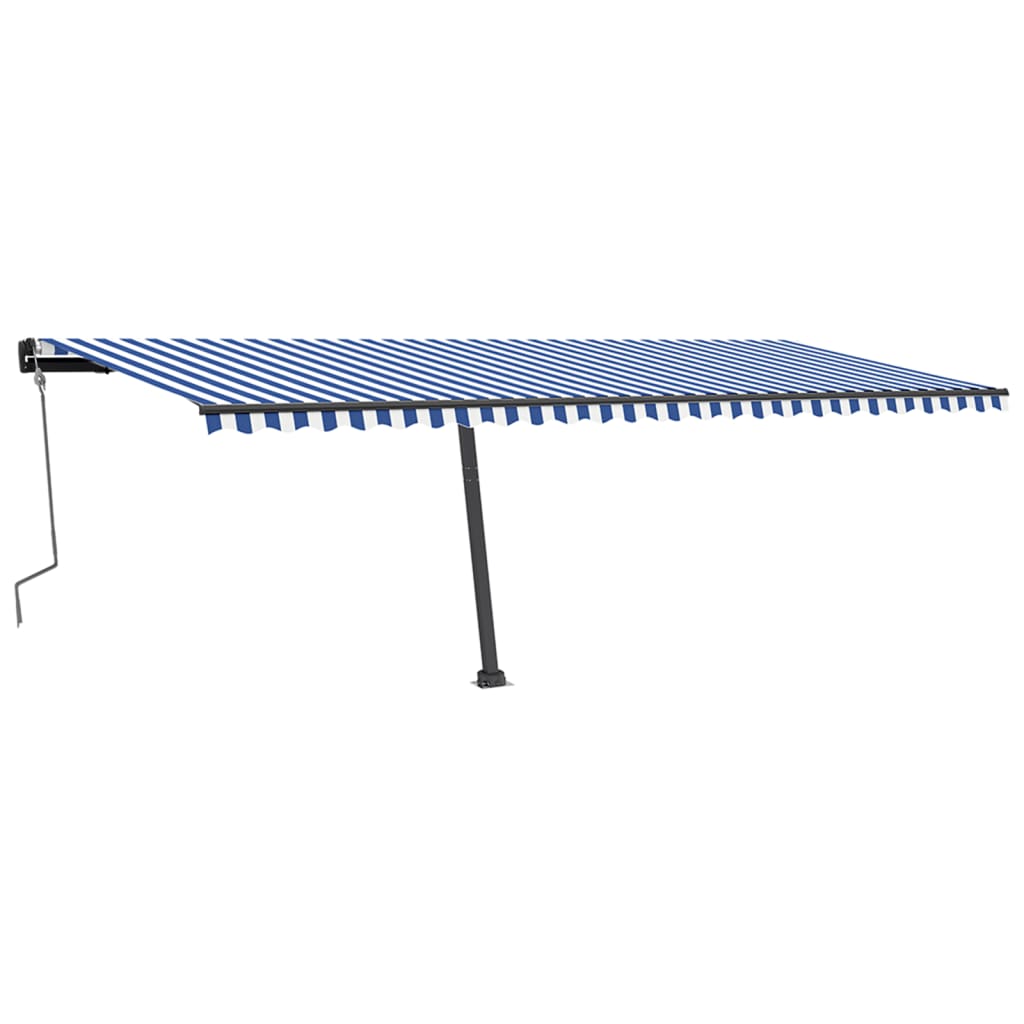 vidaXL izvelkama markīze ar stabu, 600x350 cm, manuāla, zila/balta