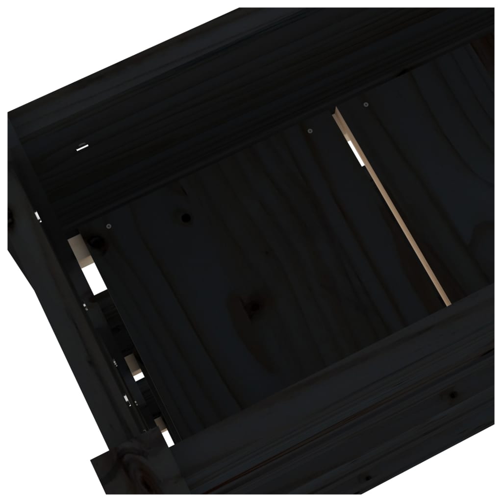 vidaXL puķu kaste, melna, 112x25x104,5 cm, priedes masīvkoks