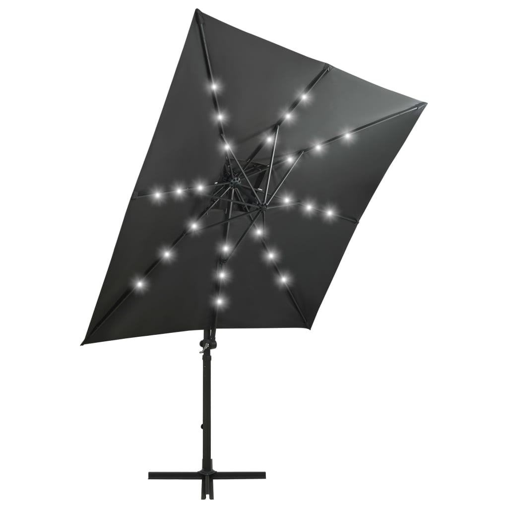 vidaXL saulessargs ar kātu un LED gaismām, 250 cm, antracītpelēks