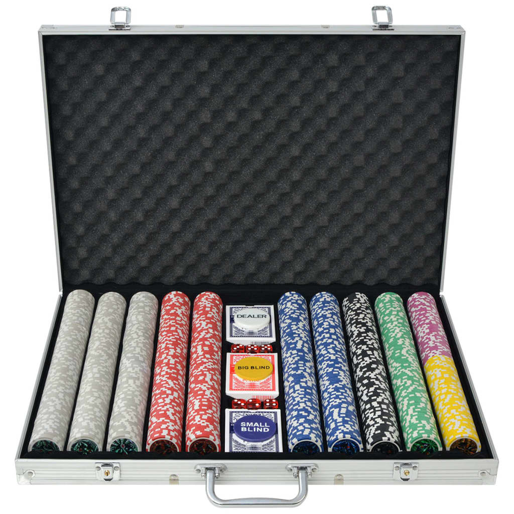 vidaXL pokera komplekts ar 1000 alumīnija lāzeruzlīmju žetoniem