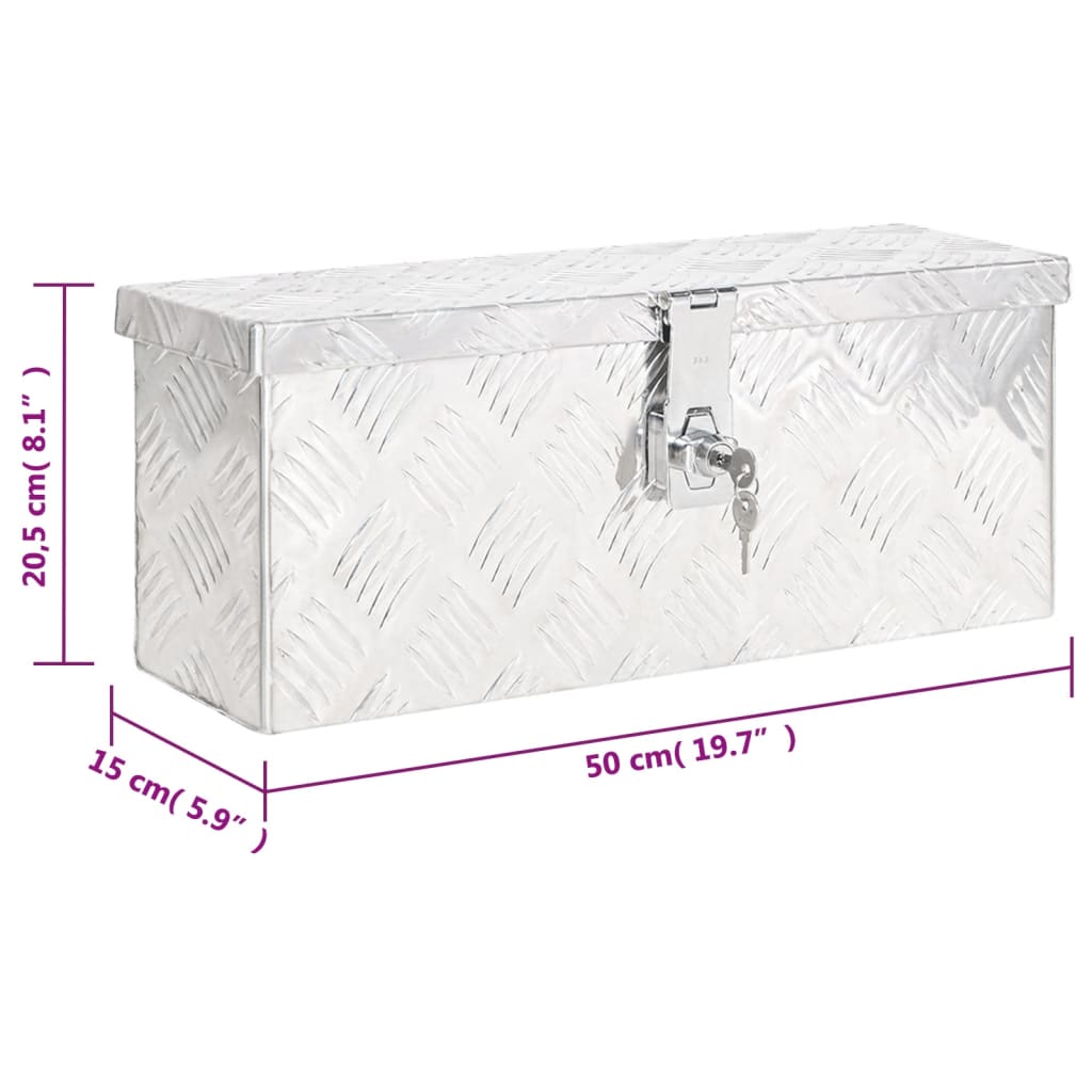 vidaXL uzglabāšanas kaste, sudrabaina, 50x15x20,5 cm, alumīnijs