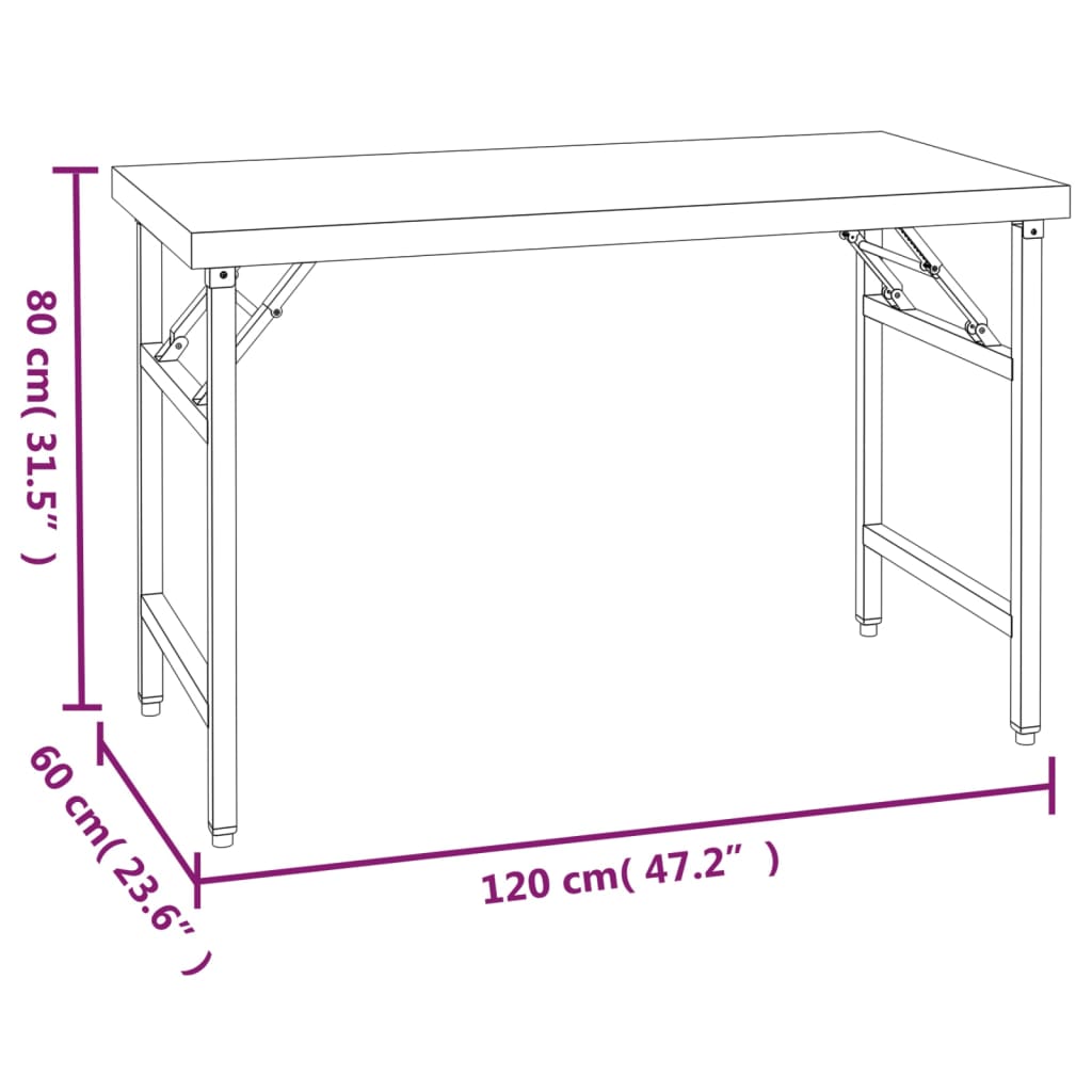 vidaXL virtuves darba galds ar plauktu, 120x60x145 cm, tērauds