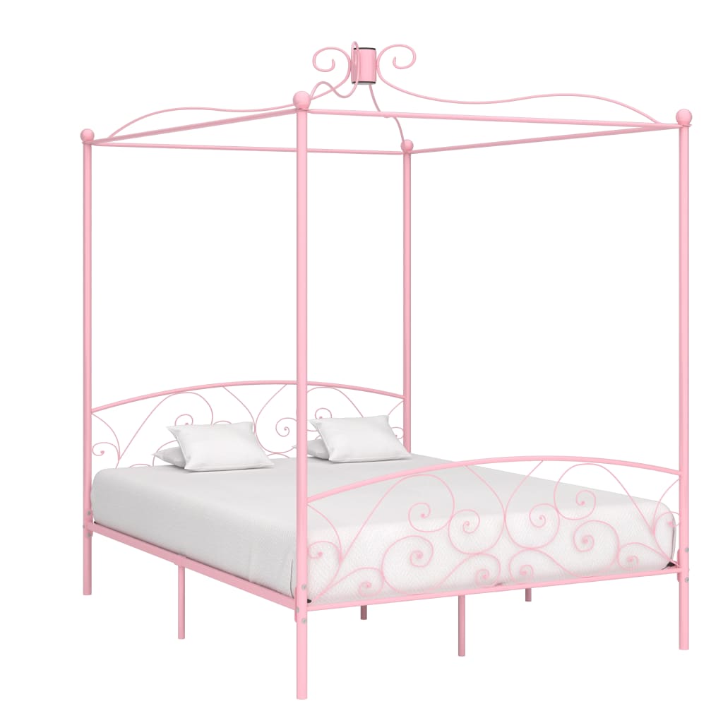 vidaXL gultas rāmis ar nojumi, rozā, metāls, 160x200 cm