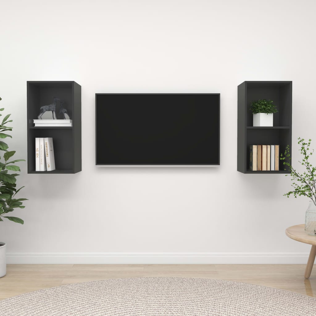 vidaXL sienas TV plaukti, 2 gab., pelēki, skaidu plāksne