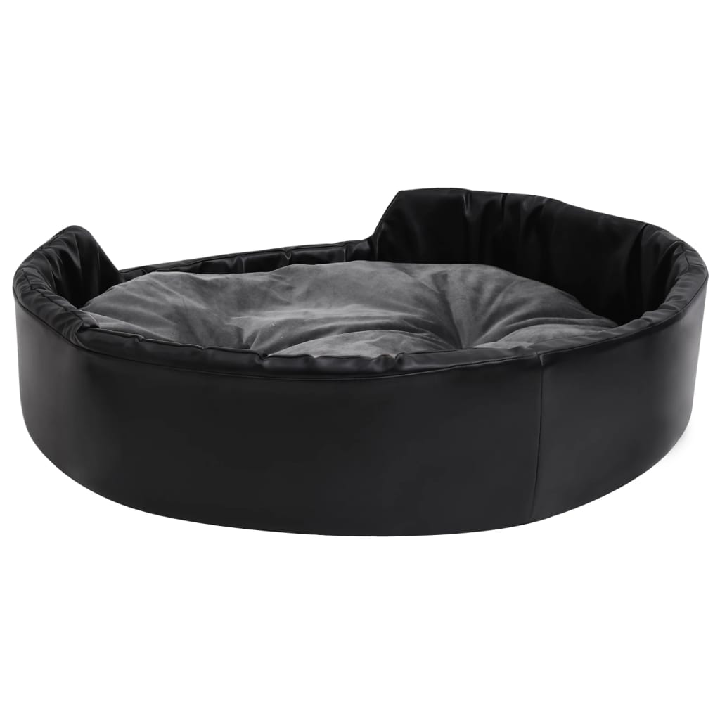 vidaXL suņu gulta, melna ar pelēku, 90x79x20 cm, plīšs, mākslīgā āda
