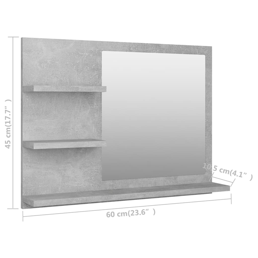 vidaXL vannasistabas spogulis, pelēks, 60x10,5x45 cm, skaidu plāksne