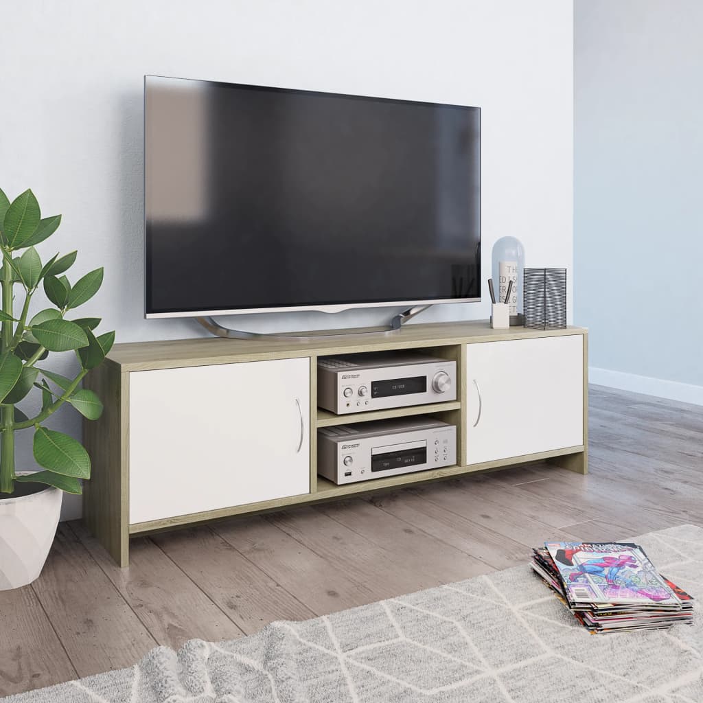 vidaXL TV skapītis, 120x30x37,5 cm, ozolkoka, balts, skaidu plāksne