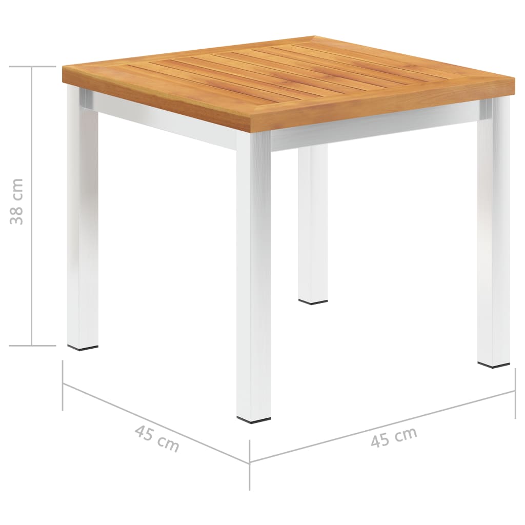 vidaXL dārza galdiņš, 45x45x38 cm, akācijas masīvkoks, tērauds