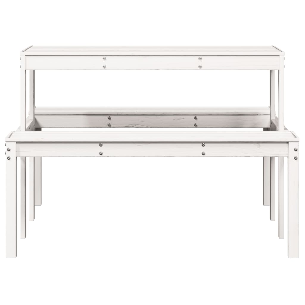 vidaXL piknika galds, balts, 110x134x75 cm, priedes masīvkoks