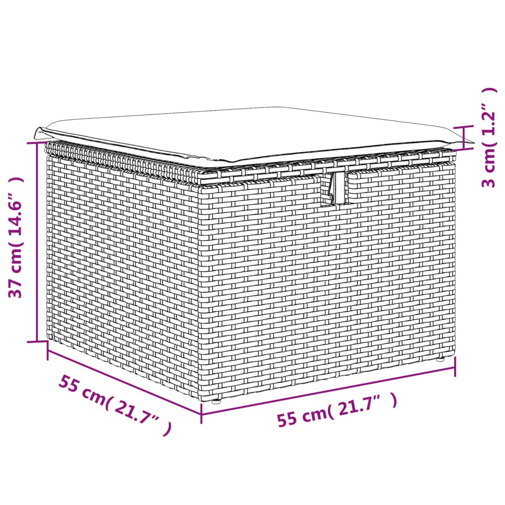 vidaXL dārza soliņš ar matraci, bēša PE rotangpalma, 55x55x37 cm