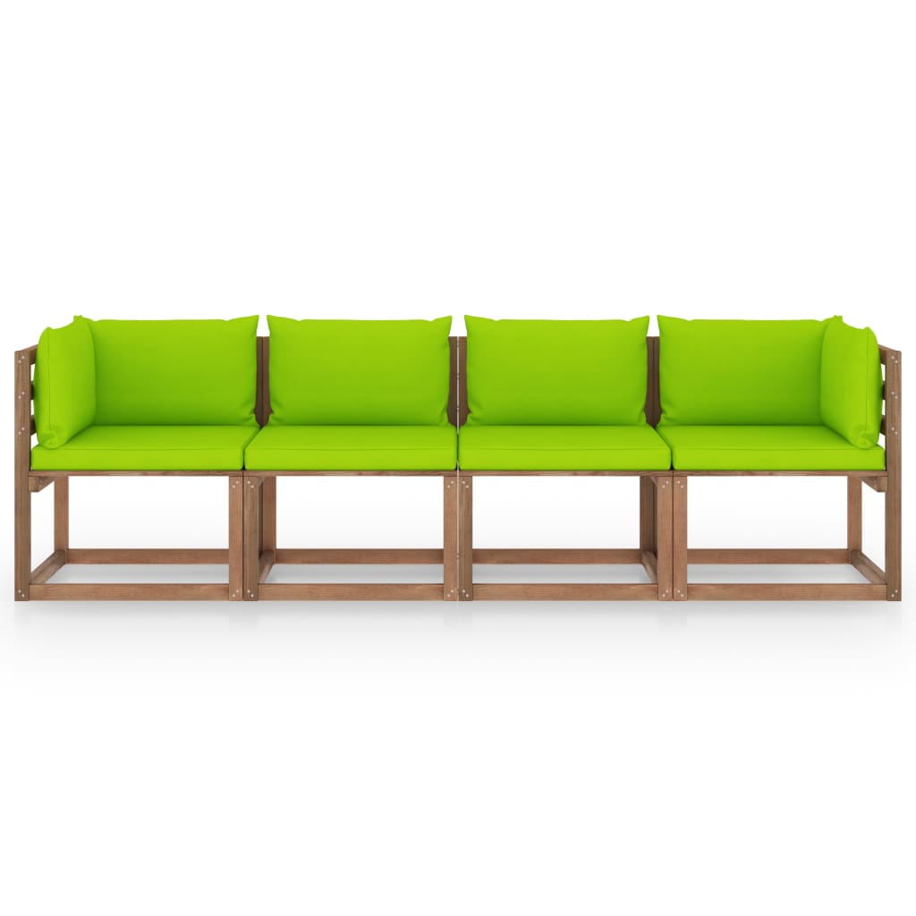 vidaXL 4-vietīgs dārza palešu dīvāns ar matračiem, impregnēta priede