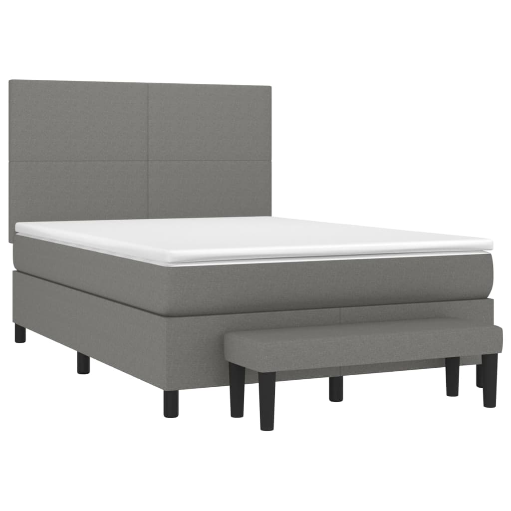 vidaXL atsperu gulta ar matraci, tumši pelēka, 140x200 cm, audums