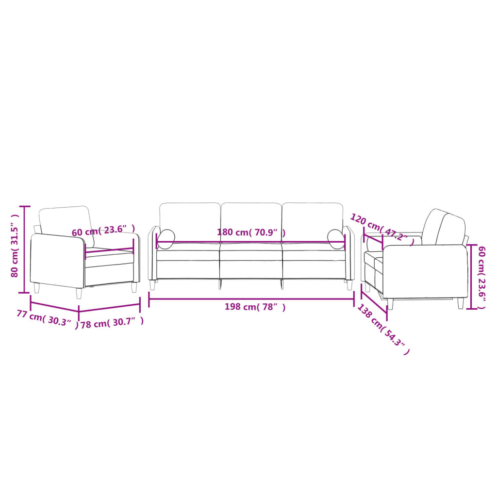 vidaXL trīsvietīgs dīvānu komplekts ar spilveniem, brūns samts