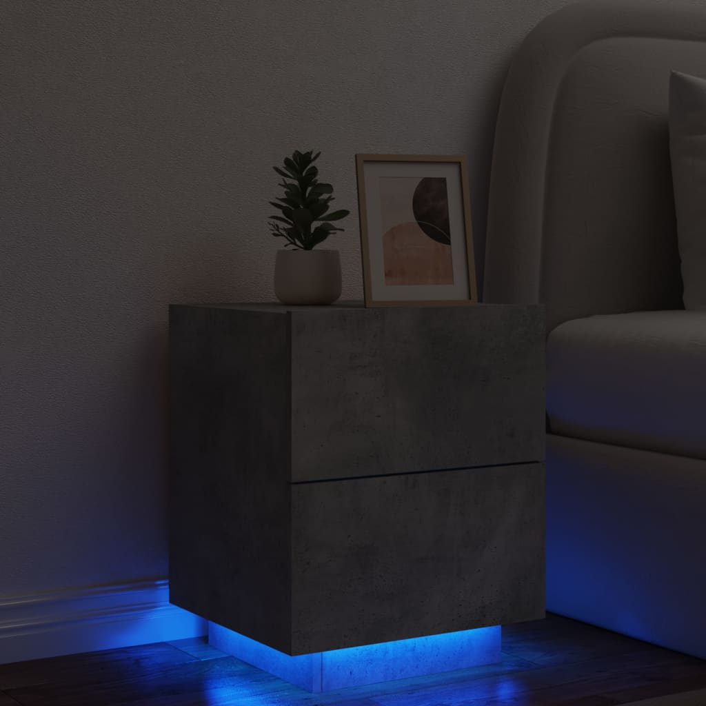 vidaXL naktsskapītis ar LED, betona pelēki, inženierijas koks