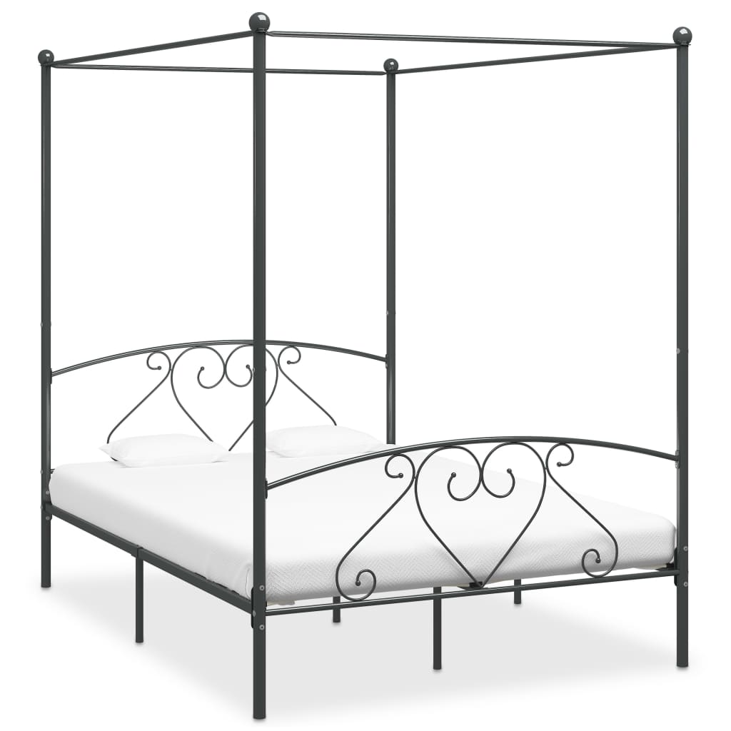 vidaXL gultas rāmis ar nojumi, pelēks, metāls, 160x200 cm