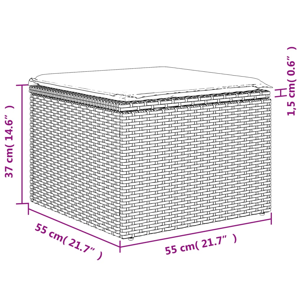 vidaXL dārza soliņš ar matraci, melna PE rotangpalma, 55x55x37 cm