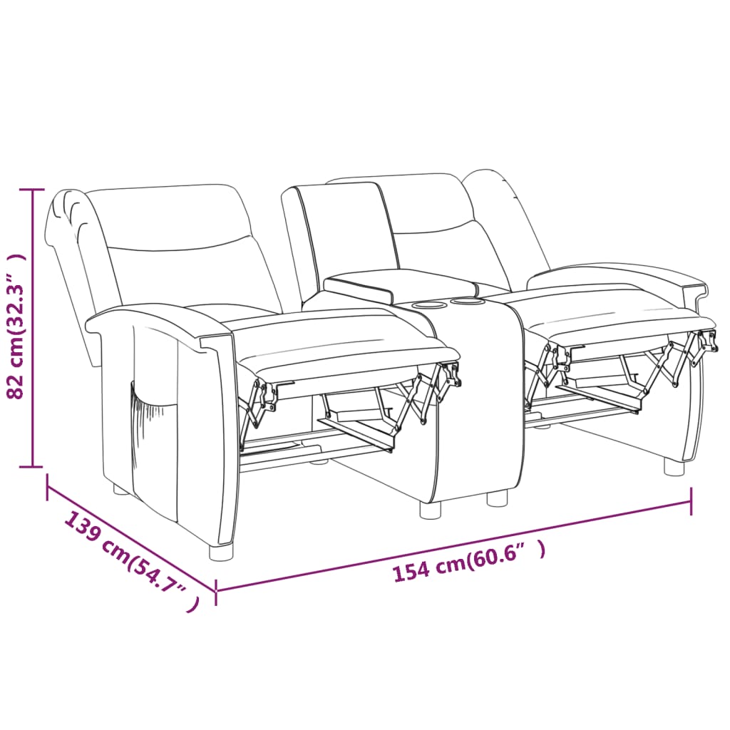 vidaXL divvietīgs krēsls ar glāžu turētājiem, krēmkrāsas audums