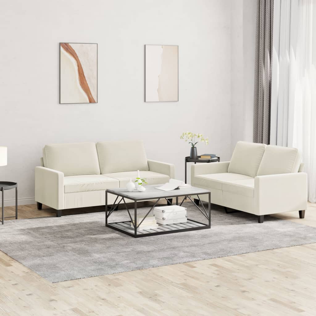 vidaXL divdaļīgs dīvānu komplekts ar spilveniem, krēmkrāsas samts