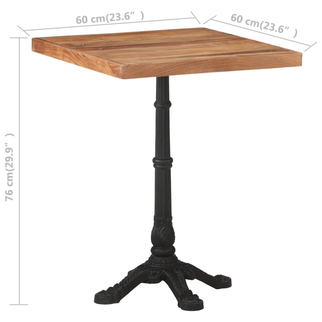 vidaXL bistro galds, 60x60x76 cm, akācijas masīvkoks